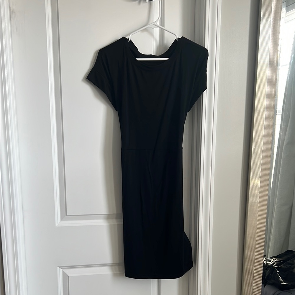 Black Cowl Neck Dolman Sleeve Sheath Mini Dress